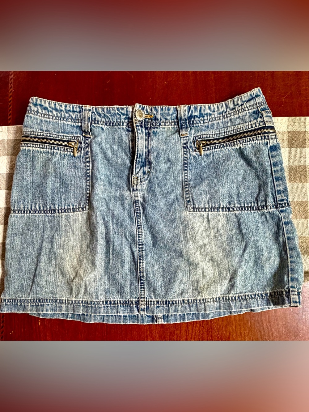 Vintage Y2K Unionbay Denim Cargo Mini Skirt Light Wash Zipper Pockets 90s